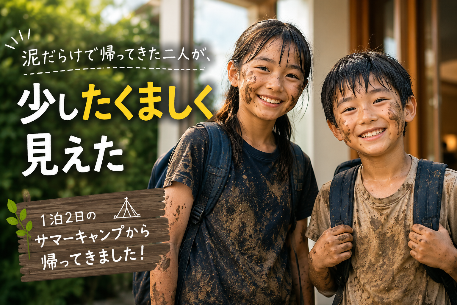 泥だらけで帰ってきた二人が、少したくましく見えた 長女（小6）と長男（小4）が、 1泊2日のサマーキャンプから帰ってきました。 疲れてはいる。 泥汚れもついている。 でも顔が、なんか違う。 帰宅してすぐにいろんな話を聞かせてくれました。　